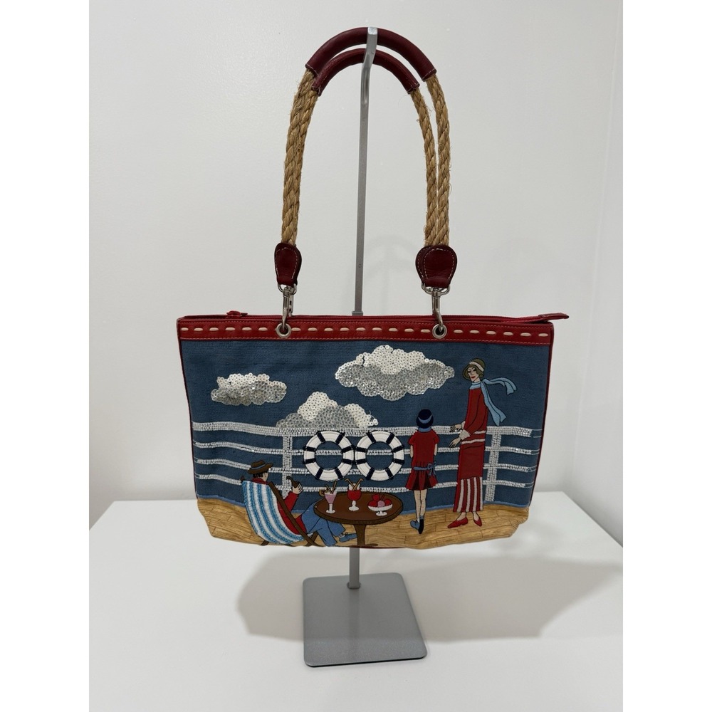 Vintage Isabella Fiore Let's Cruise Leather/Canvas Tote Bag